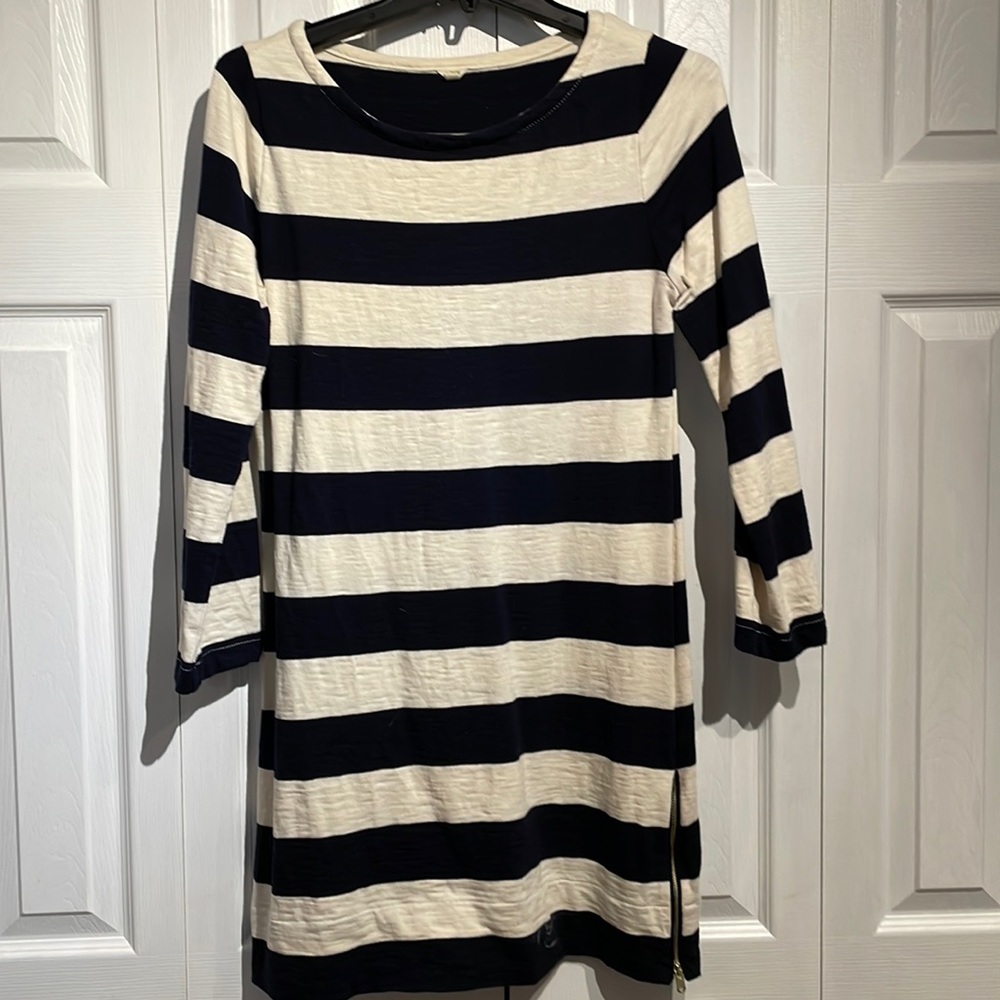 J. Crew navy and white striped dress size small
